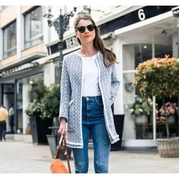 ZARA WOMAN BLUE PRINTED COAT BOHEMIAN JACQUARD JACKET 'LONG COAT' SZ XS - Picture 1 of 16